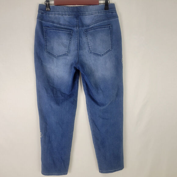 New Directions Jeans Womens 8 Blue Mid Rise Embroidered Girlfriend Pull On Denim - Picture 2 of 16